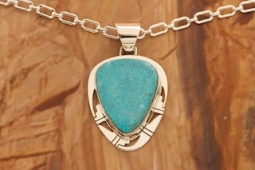 Native American Jewelry Genuine Kingman Turquoise Sterling Silver Pendant